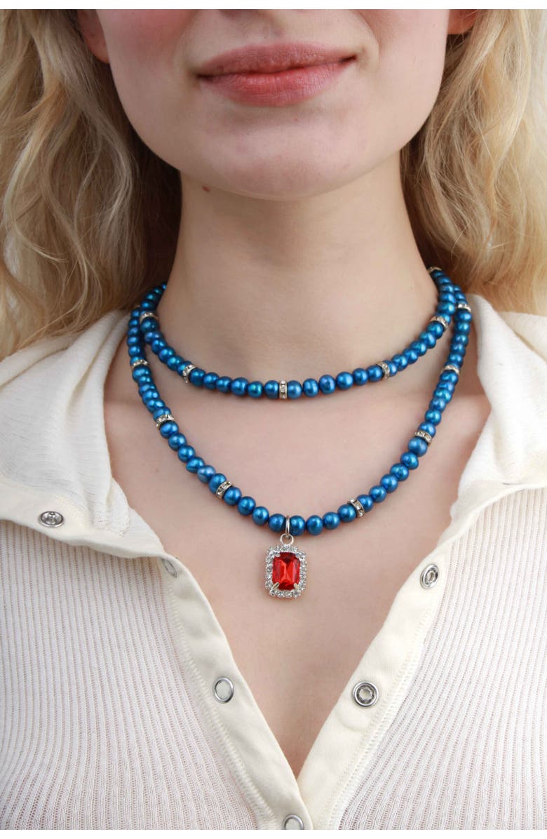 Velvet Luna Pearl Double Layer Necklace, Alternate, color, Blue