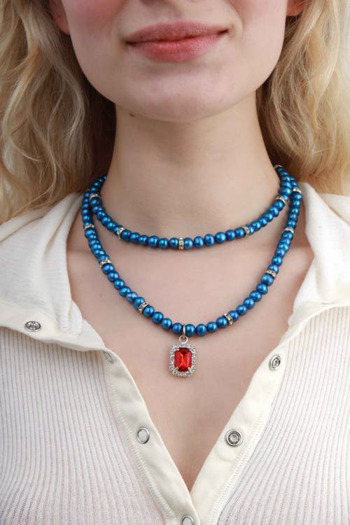 Velvet Luna Pearl Double Layer Necklace In Blue