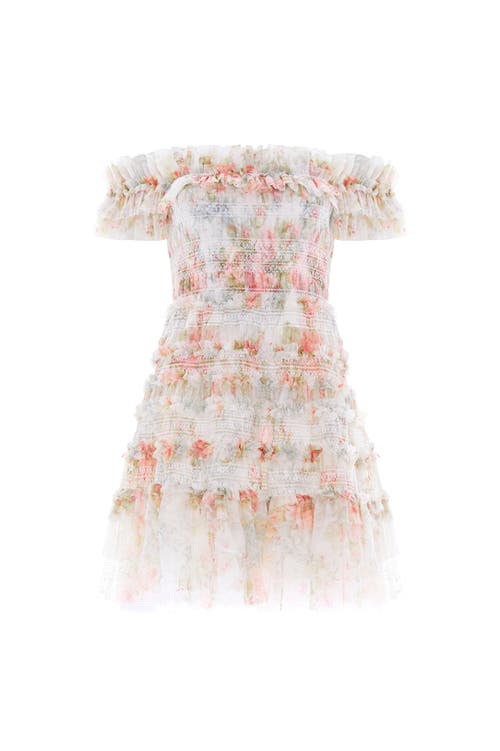 Needle & Thread Madame Rose Elodie Off-shoulder Micro Mini Dress In White