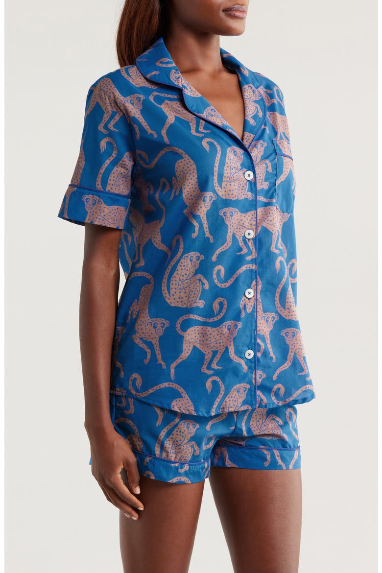 Print Cotton Short Pajamas, Alternate, color, CHANGO BLUE/PINK