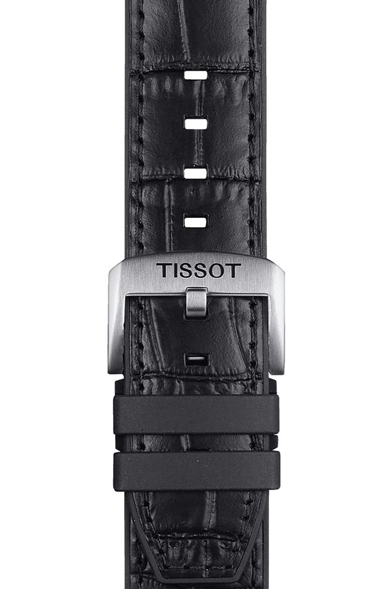 22mm Croc Embossed Leather Watch Strap, Alternate, color, BLACK