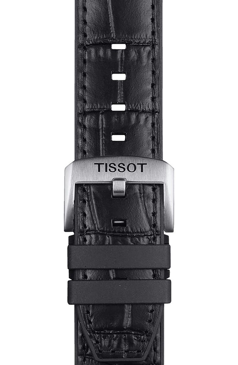 Tissot 22mm Croc Embossed Leather Watch Strap, Alternate, color, Black