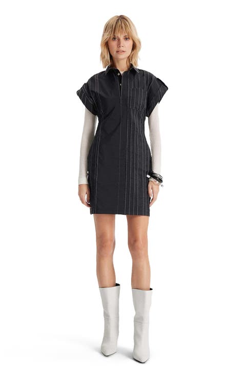 Theia Striped Taffeta Camp Dress