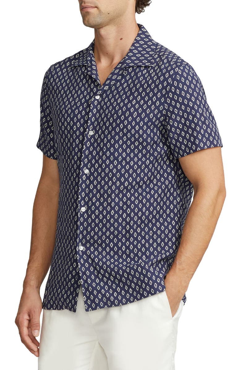 Ralph Lauren Purple Label Archer Diamond Print Linen & Silk Camp Shirt, Alternate, color,