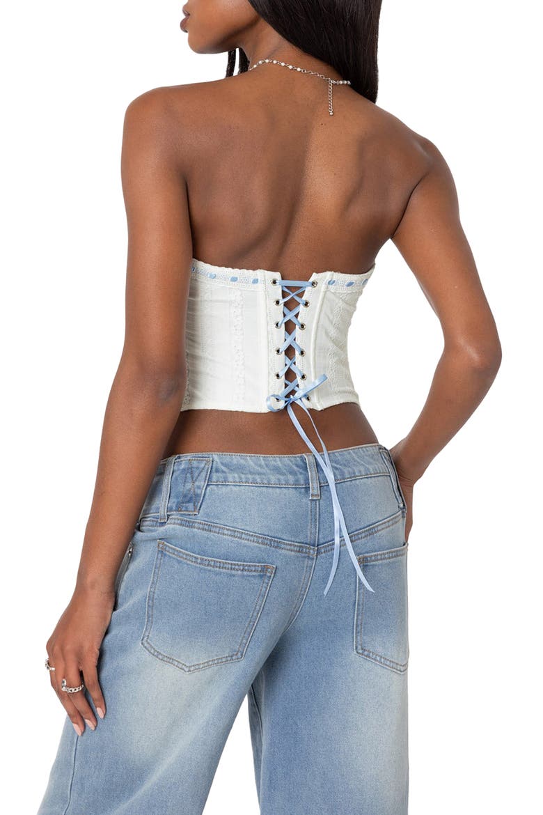Mist Lacey Ribbon Corset Crop Top, Alternate, color, WHITE
