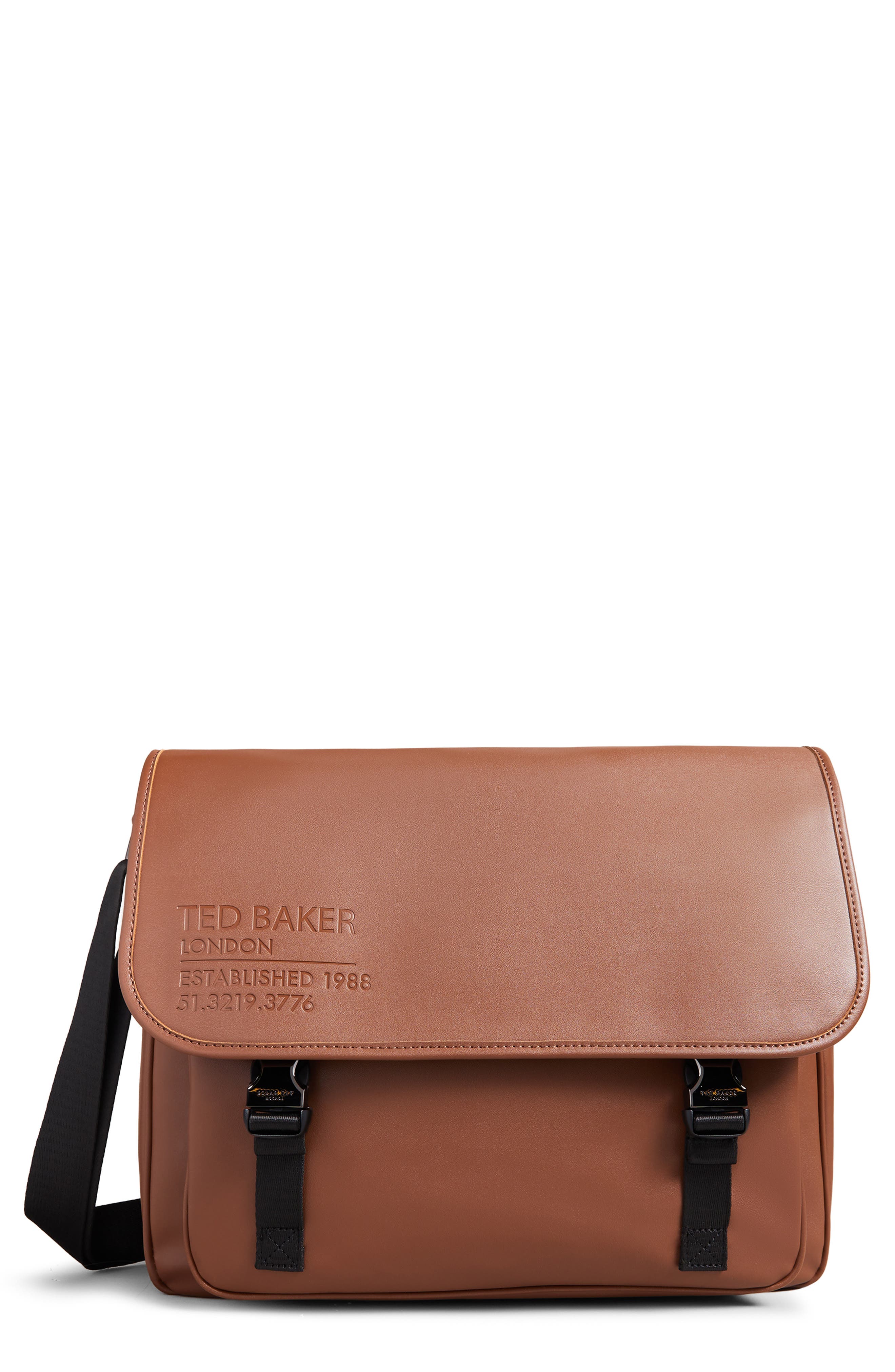 Ted Baker London Phanton Recycled Faux Leather Messenger Bag, Main, color, 