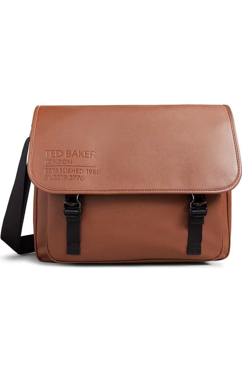 Ted Baker London Phanton Recycled Faux Leather Messenger Bag, Main, color,