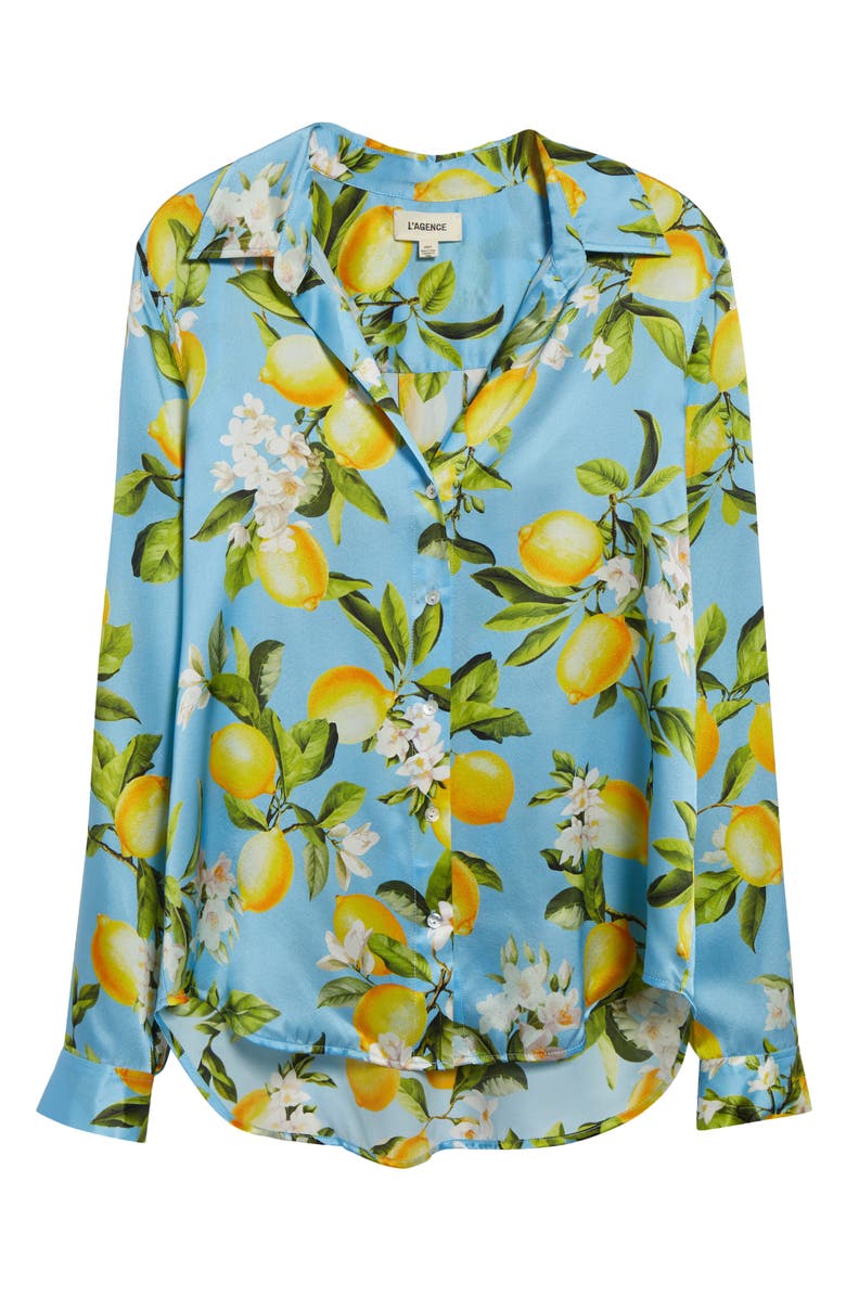L'AGENCE Tyler Lemon Print Silk Button-Up Shirt, Alternate, color, 