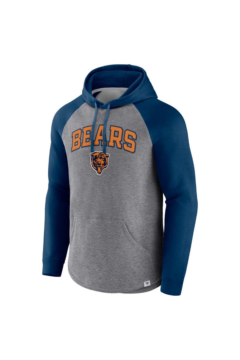 Men's Fanatics Branded Heathered Gray/Navy Chicago Bears By Design Raglan Pullover Hoodie, Alternate, color, Heather Gray