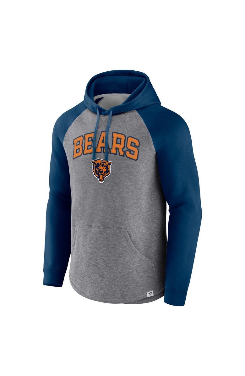 FANATICS Men's Fanatics Branded Heathered Gray/Navy Chicago Bears By Design Raglan Pullover Hoodie, Alternate, color, 