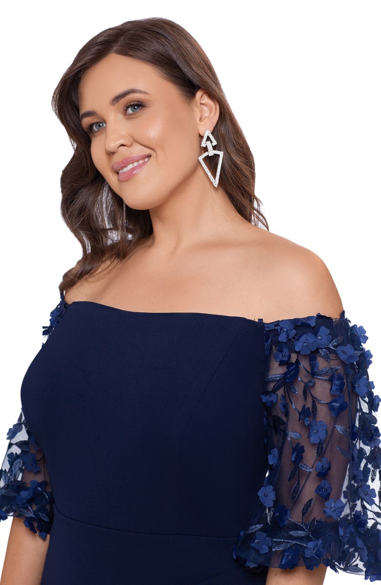 Xscape Evenings Xscape 3-D Floral Sleeve Off the Shoulder Gown, Alternate, color, 