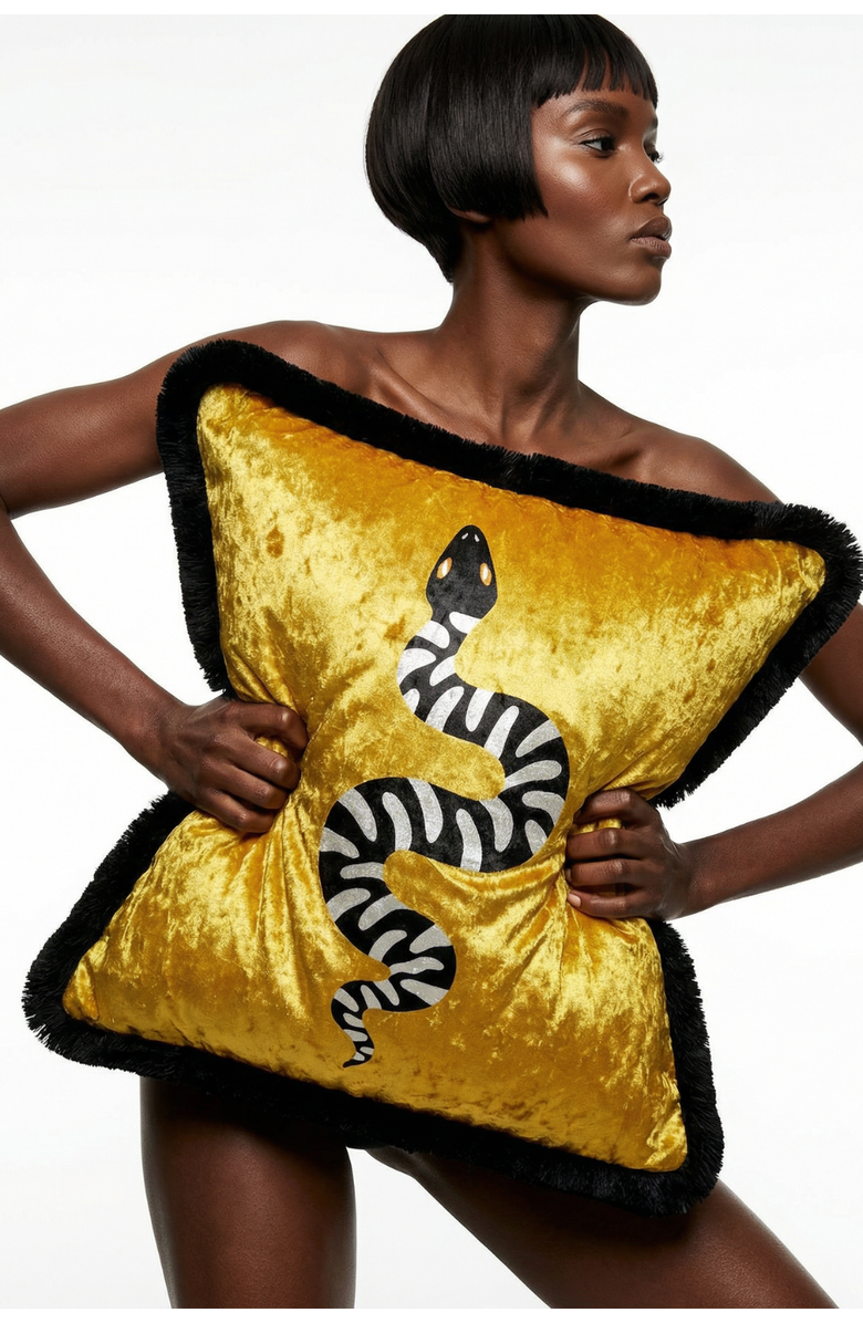 VILLA ABURI Serpiente Crushed Velvet Throw Pillow, Alternate, color, Saffron