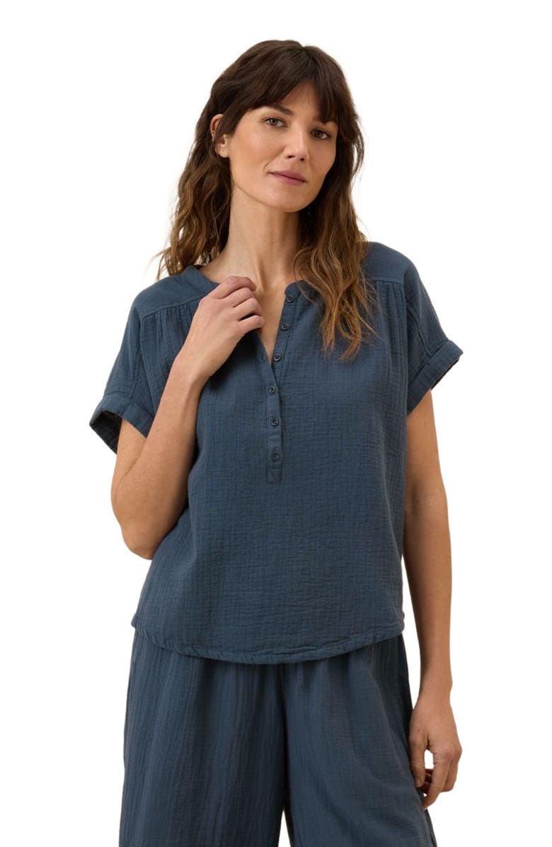 Pact Organic Cotton Coastal Double Gauze Short Sleeve Popover, Main, color, French Navy