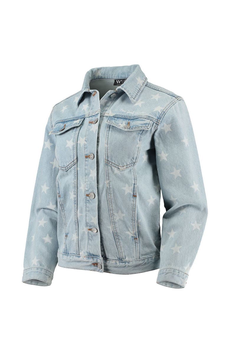 THE WILD COLLECTIVE Women's The Wild Collective New York Yankees Allover Print Button-Up Denim Jacket, Alternate, color, Denim