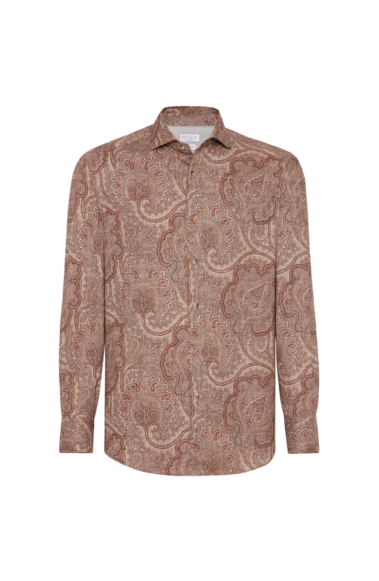 Brunello Cucinelli Paisley slim fit shirt with spread collar, Main, color, 