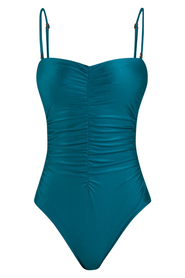 Aubrey Ruched Shimmer One-Piece Swimsuit, Alternate, color, VIRIDIAN