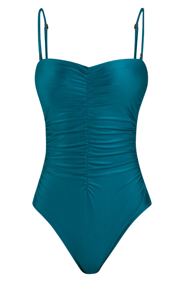 L'AGENCE Aubrey Ruched Shimmer One-Piece Swimsuit, Alternate, color, Viridian