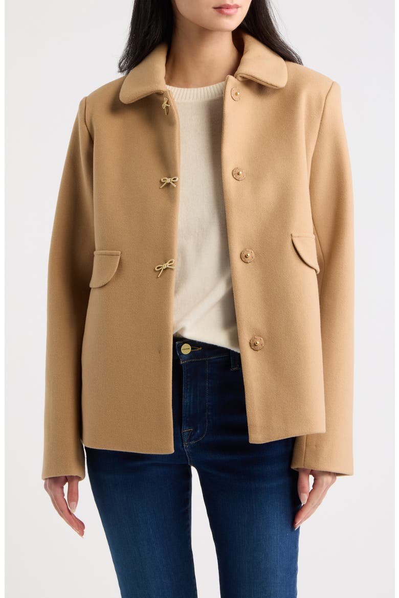 Bow Button Swing Jacket, Main, color, CAMEL