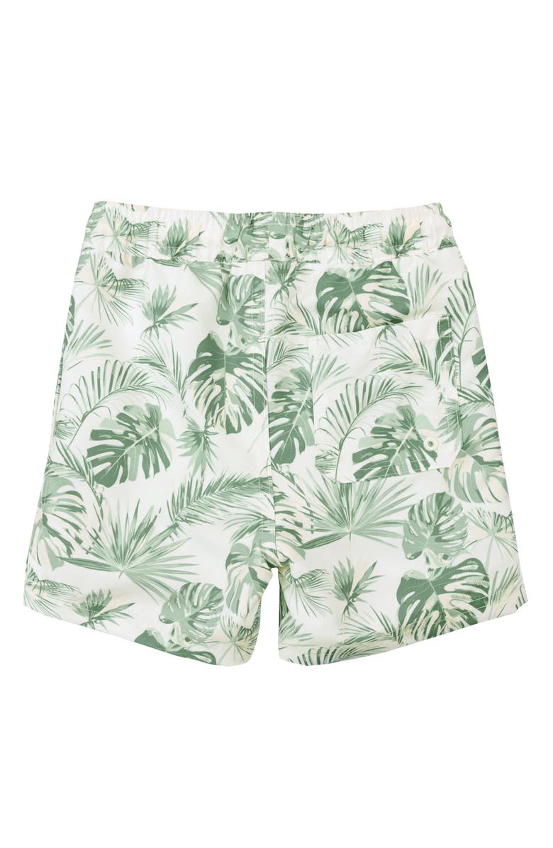 MILES BABY Monstera Leaf Print Swim Trunks, Alternate, color, Off White
