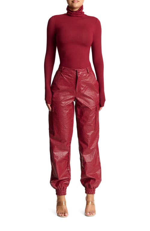Naked Wardrobe The Crocodile Faux Leather Joggers In Cabernet