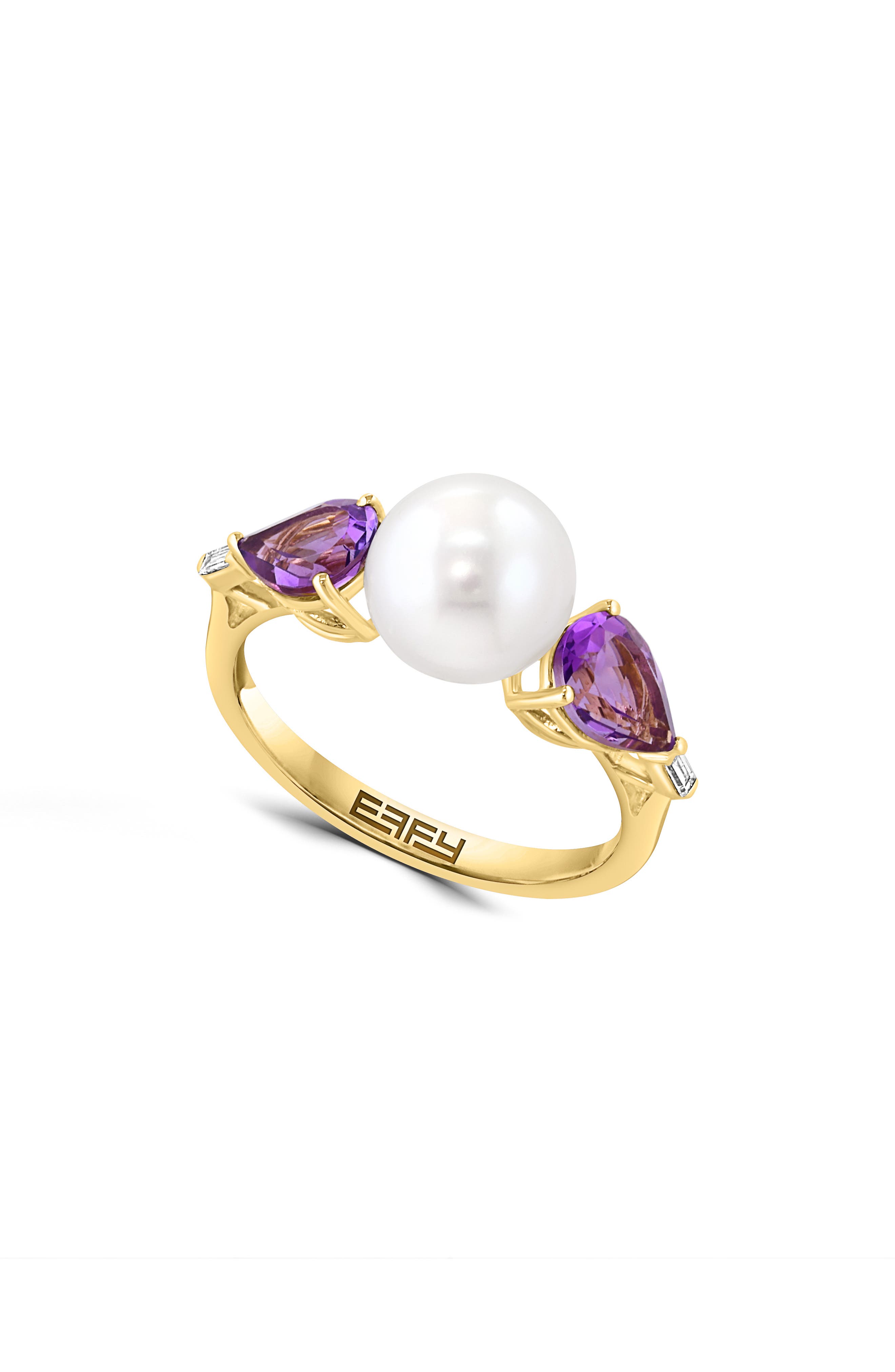 Gold Plated Sterling Silver Amethyst & Pearl Ring
