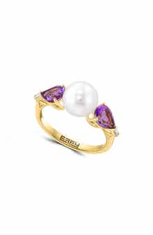 Gold Plated Sterling Silver Amethyst & Pearl Ring