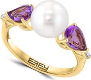EFFY Gold Plated Sterling Silver Amethyst & Pearl Ring