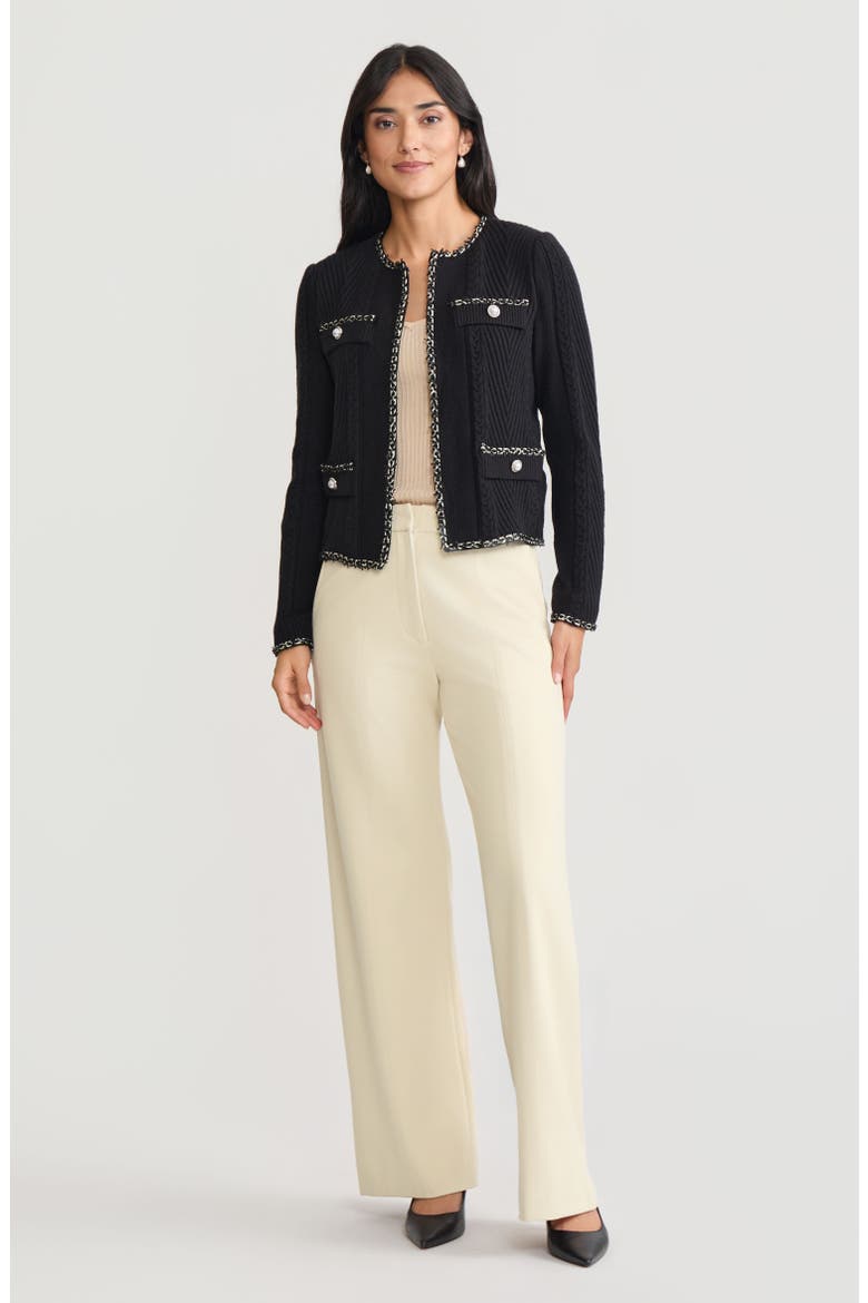 Heritage Eyelash Trim Cozy Ribbed Knit Jacket, Alternate, color, Black/Biscotti