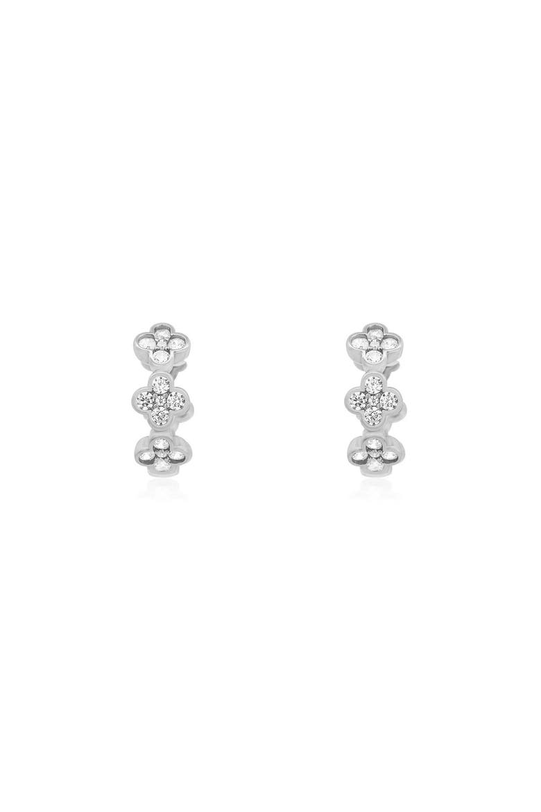 CZ Clover Huggie Hoop Earrings, Alternate, color, Sterling Silver