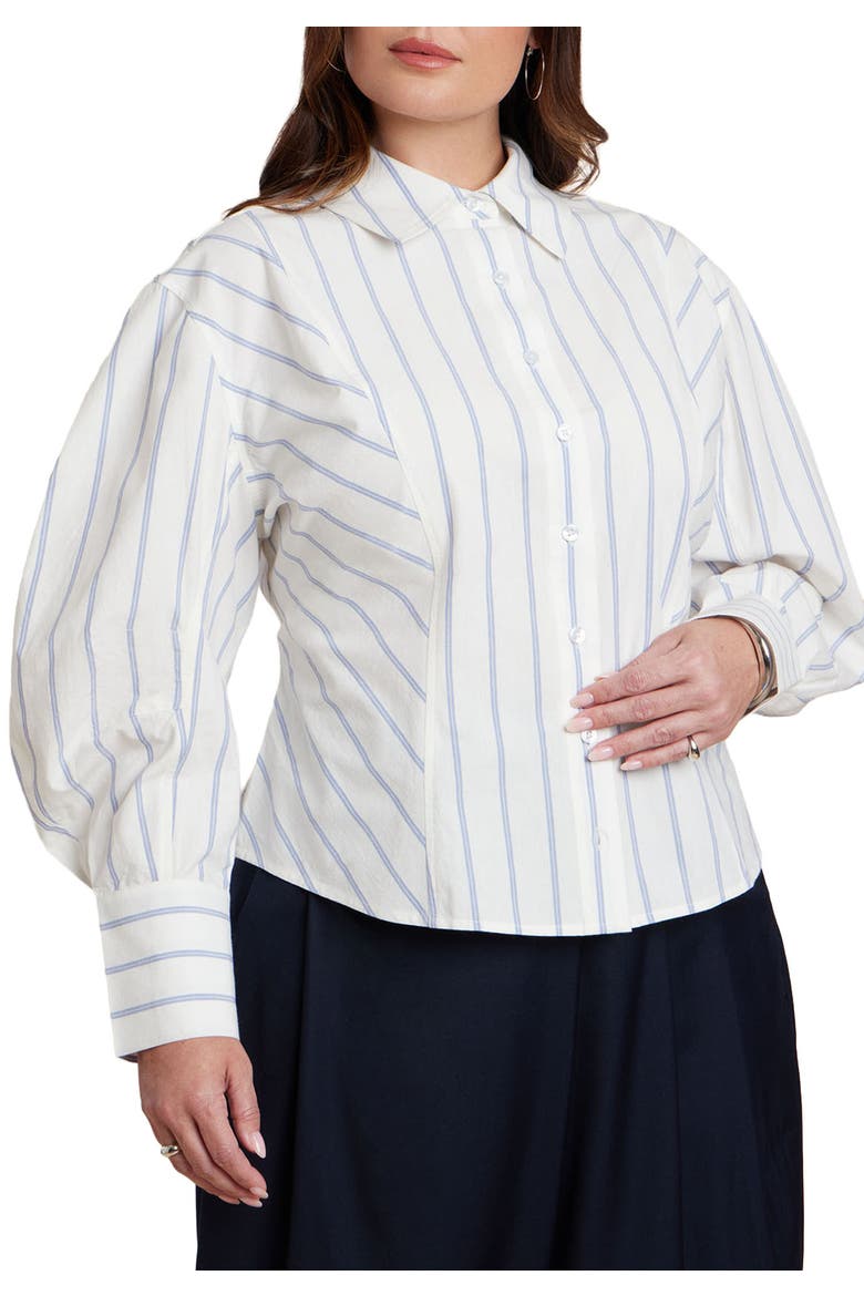 Oversized Sleeve Top, Main, color, BLUE PINSTRIPE