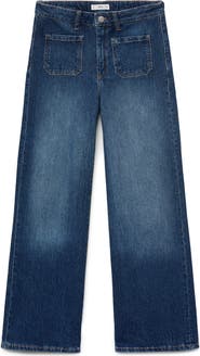 MANGO TEEN Patch Pocket Mid Rise Culotte Wide Leg Jeans