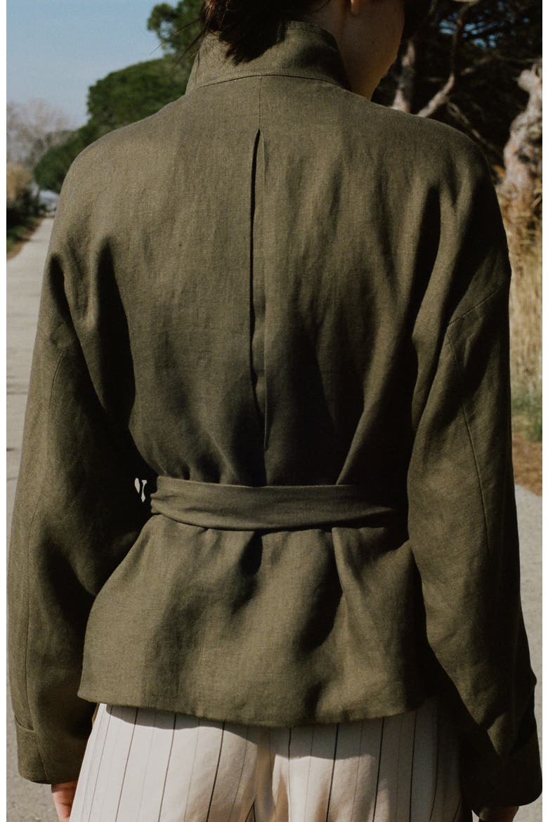 Belted Linen Jacket, Alternate, color, KHAKI GREEN