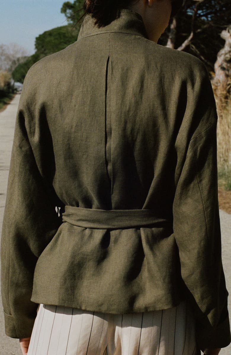 MANGO Belted Linen Jacket, Alternate, color,
