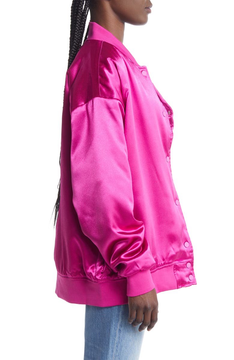 AZALEA WANG Oversize Satin Bomber Jacket, Alternate, color, 