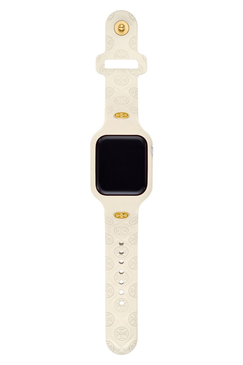 The T Monogram Silicone 20mm Apple Watch® Watchband, 41mm, Alternate, color, BEIGE