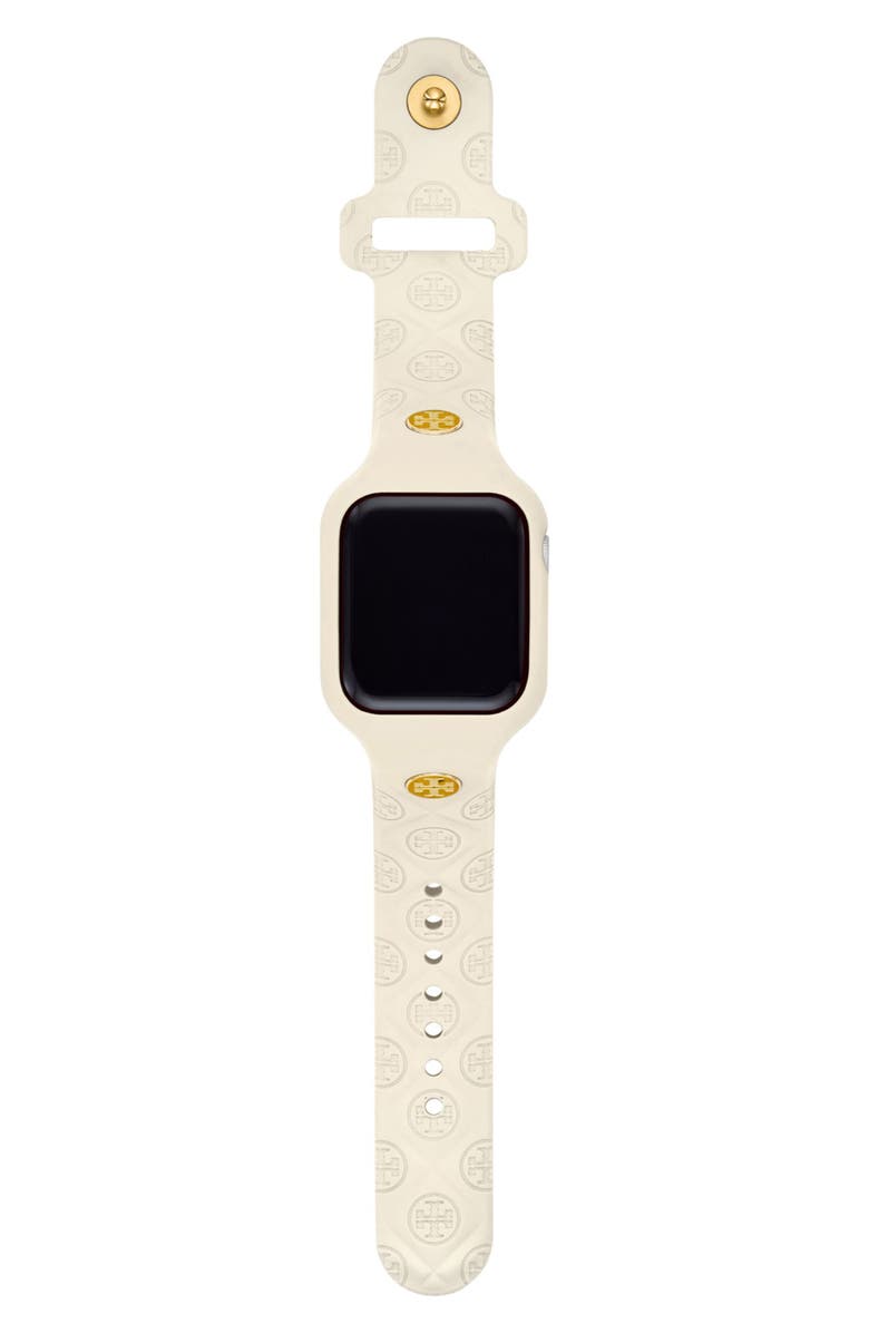 Tory Burch The T Monogram Silicone 20mm Apple Watch<sup>®</sup> Watchband, 41mm, Alternate, color, 