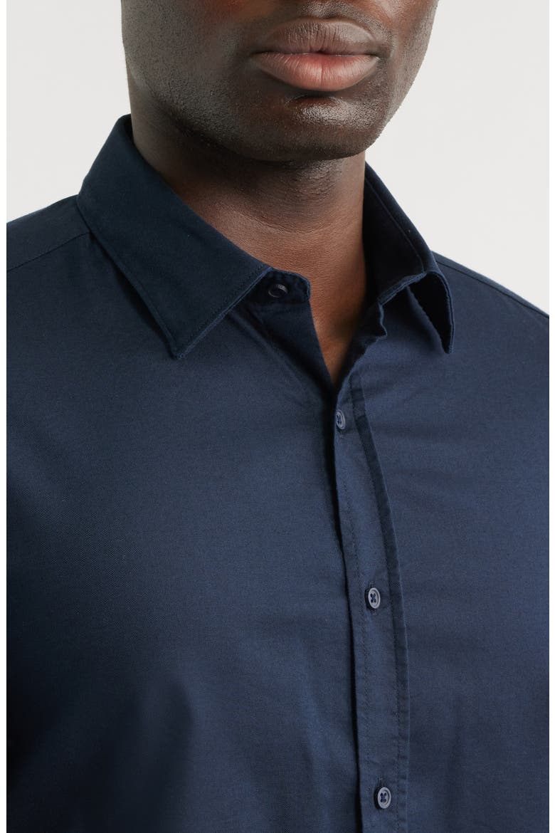Cotton Blend Button-Up Shirt, Alternate, color, DARK SAPPHIRE