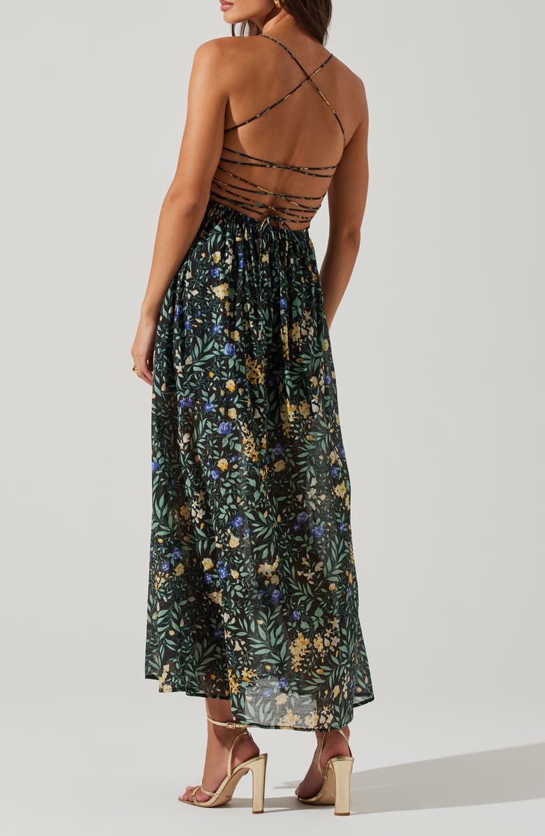 ASTR the Label Stasia Floral Smocked Lace-Up Back Midi Dress, Alternate, color,
