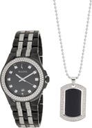 BULOVA Men's Crystal Watch & Dog Tag Necklace Set, 26mm