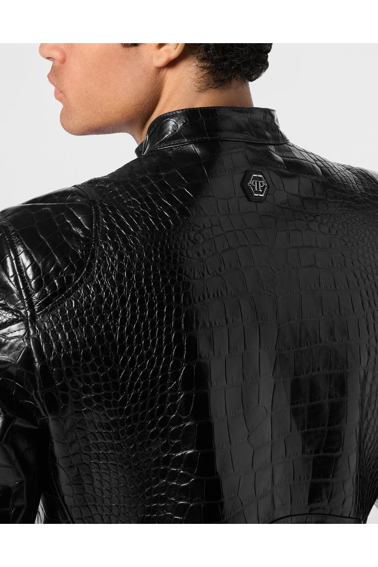 Leather Moto Jacket Cocco Print Men, Alternate, color, black