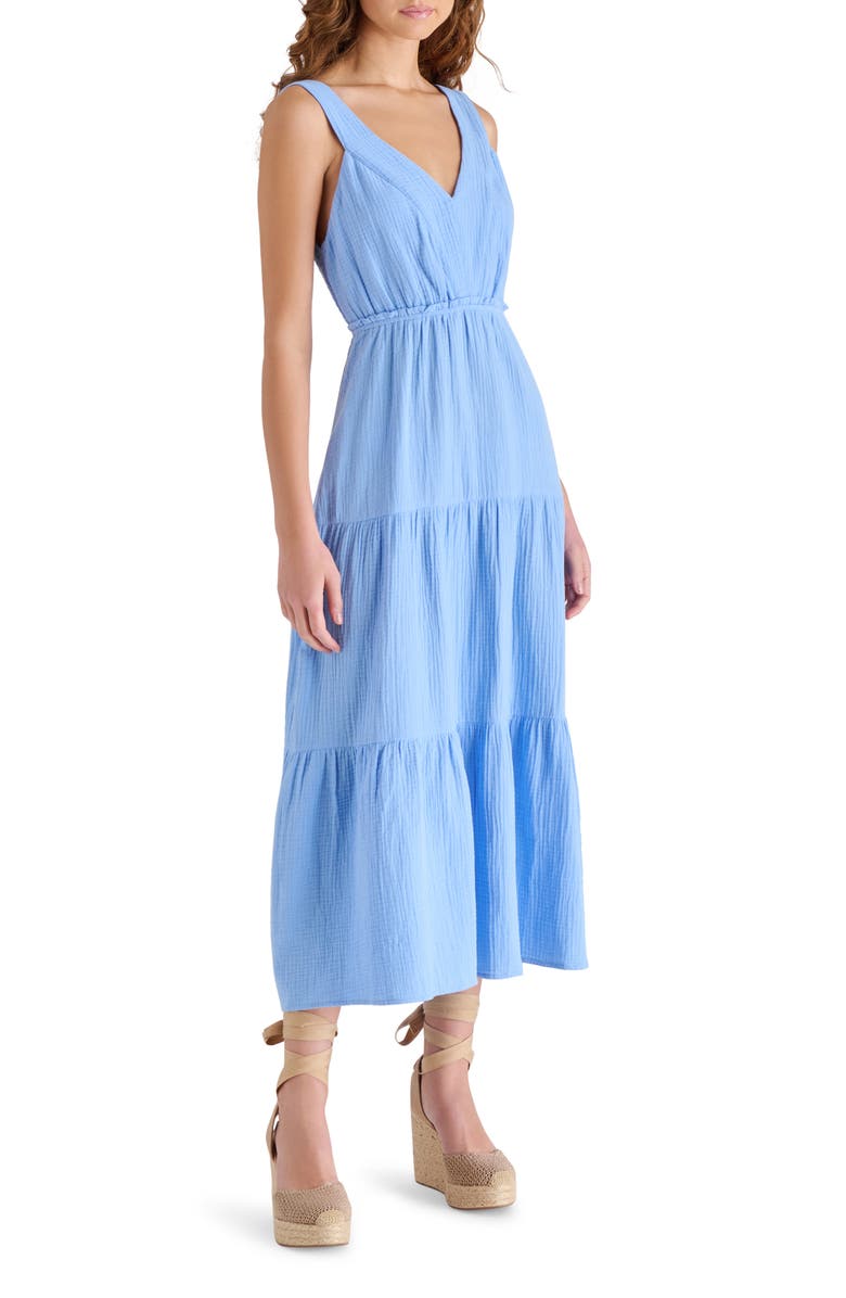 Steve Madden Amira Tiered Cotton Midi Dress, Alternate, color, Vista Blue