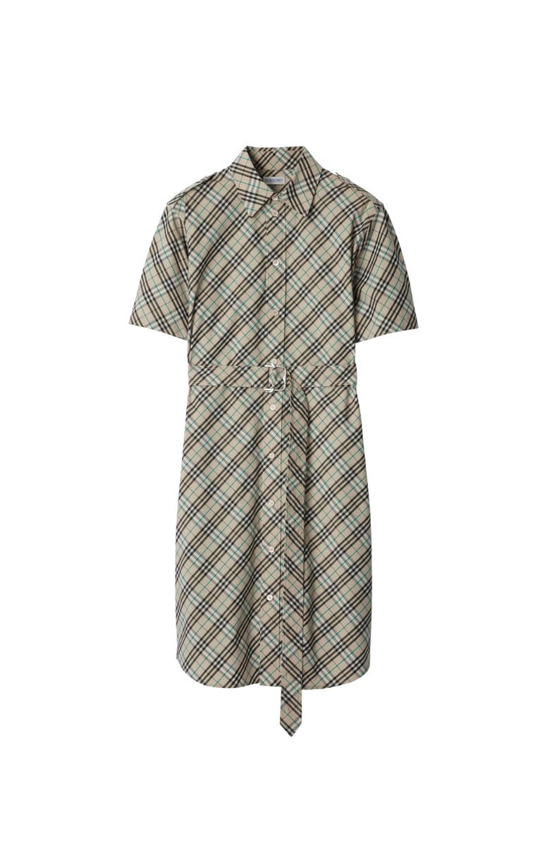 Burberry Check Cotton Shirt Dress, Alternate, color, Husk