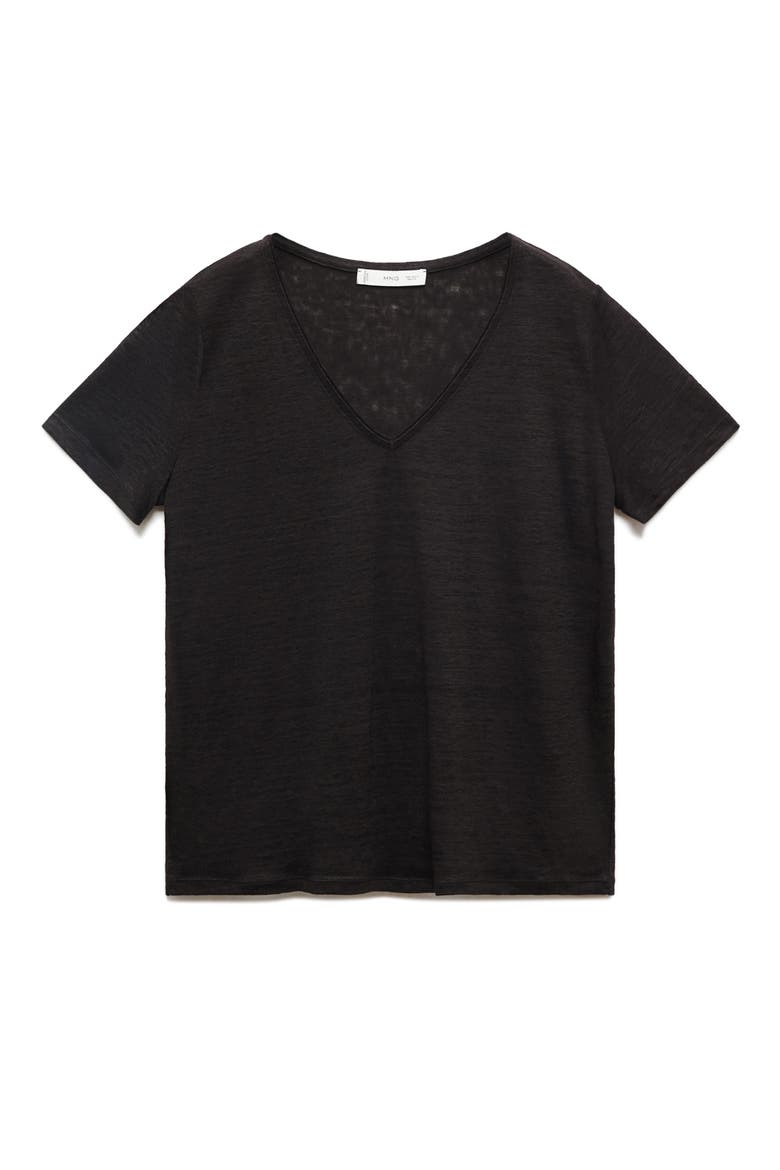 V-neck Linen T-Shirt, Main, color, BLACK