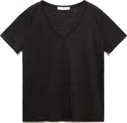 MANGO V-neck Linen T-Shirt