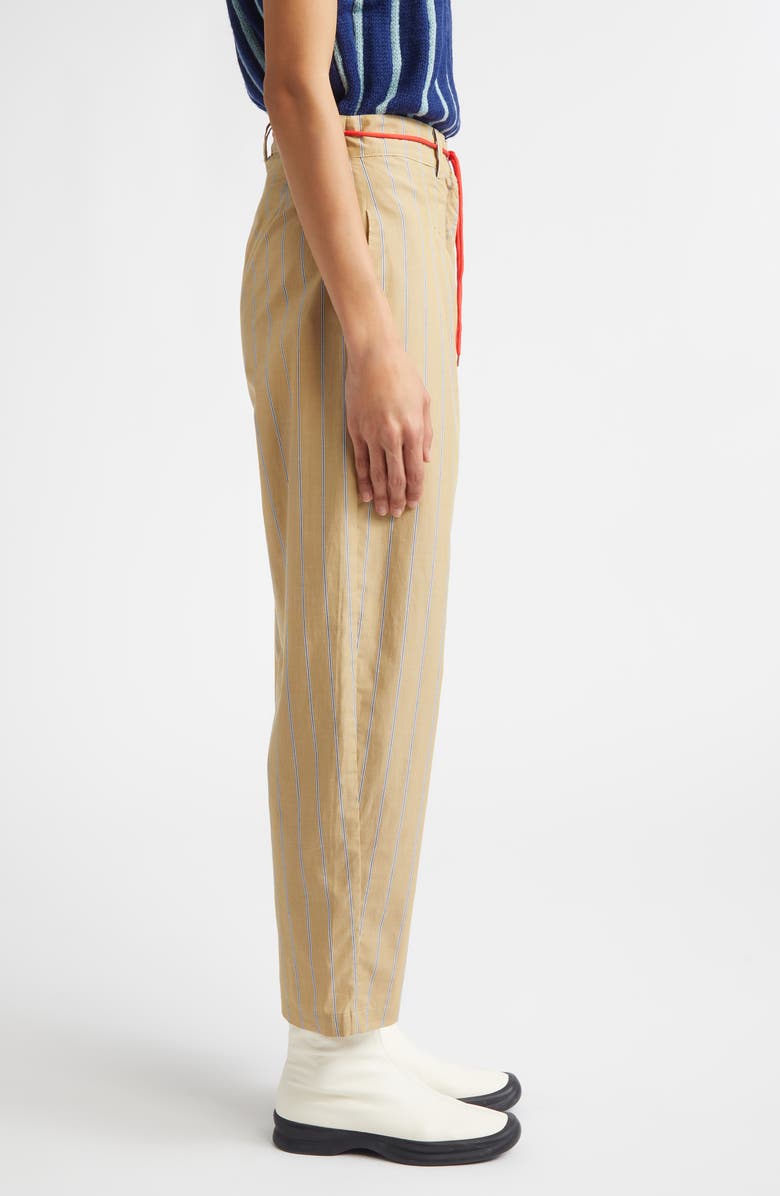 KÚR Shoelace Stripe Pleated Organic Cotton Straight Leg Pants, Alternate, color, Mud Brown