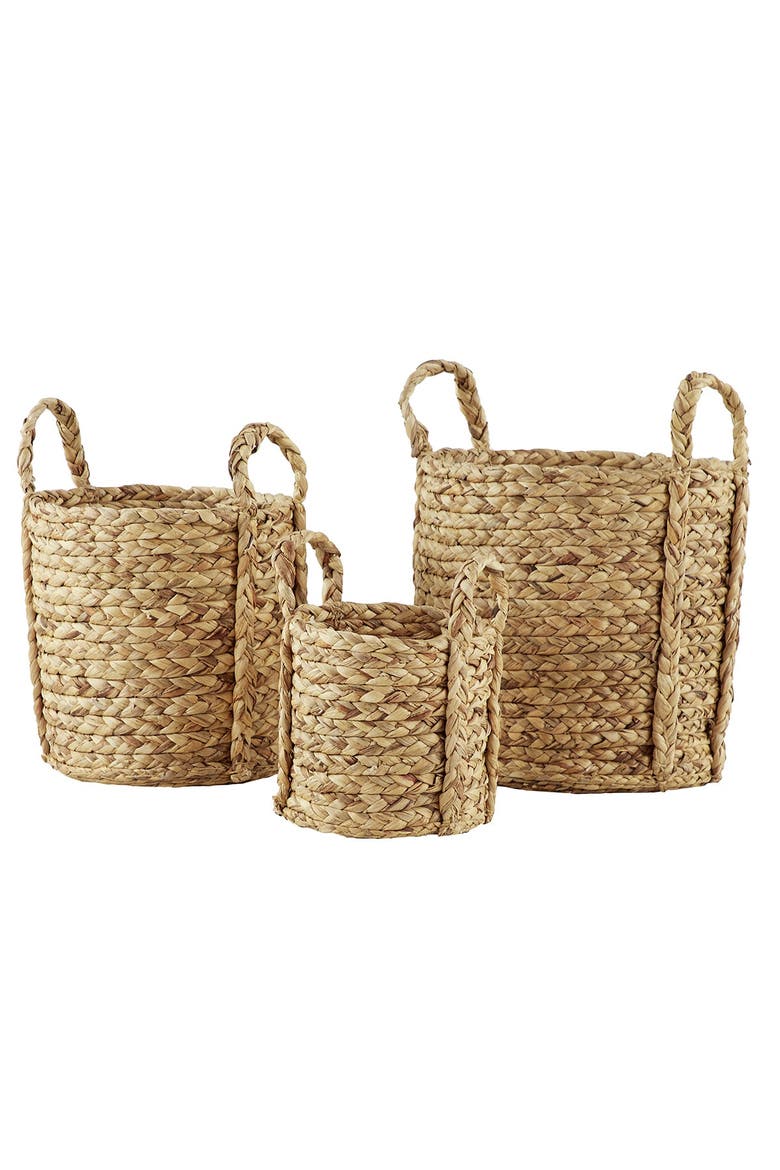 Round Natural Seagrass Wicker Basket Planters with Handles - Set of 3, Alternate, color, BROWN