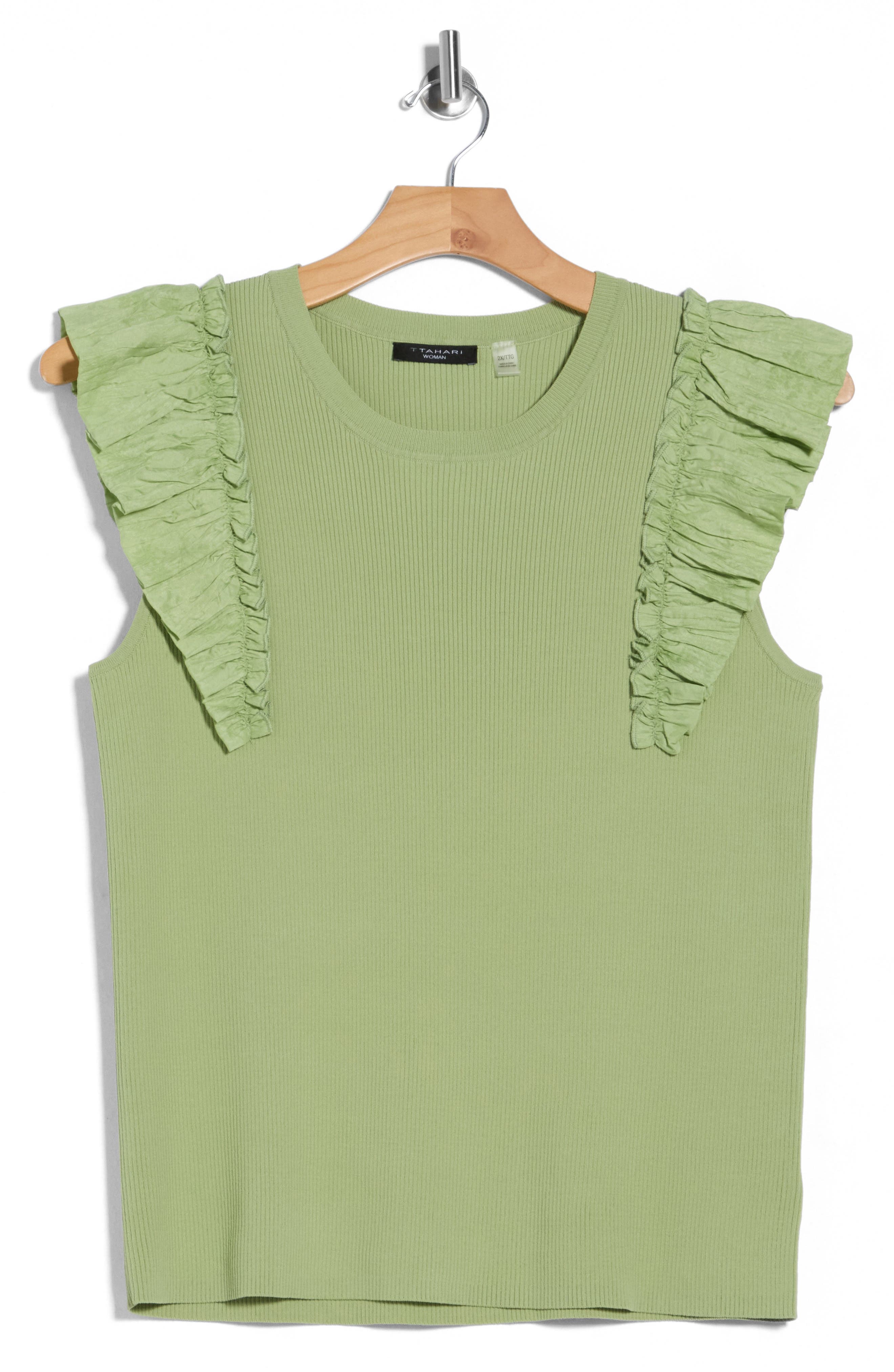 T Tahari Ruffle Sleeve Rib Sweater Tank