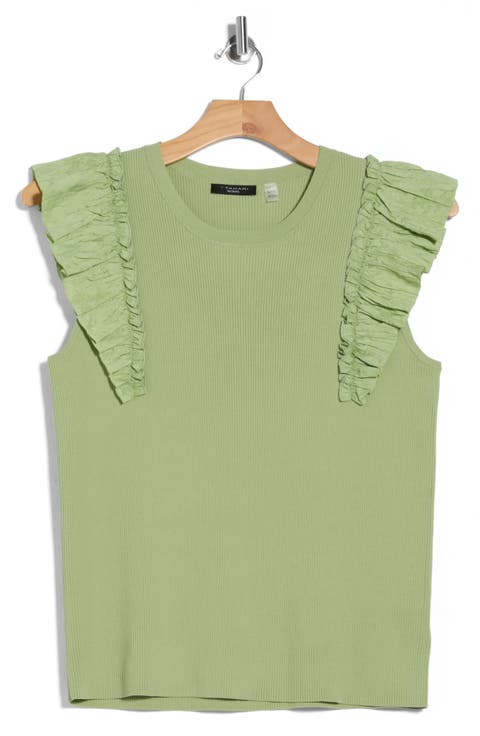 Ruffle Sleeve Rib Sweater Tank (Plus)