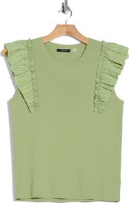 T Tahari Ruffle Sleeve Rib Sweater Tank