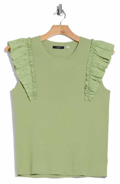 T Tahari Ruffle Sleeve Rib Sweater Tank
